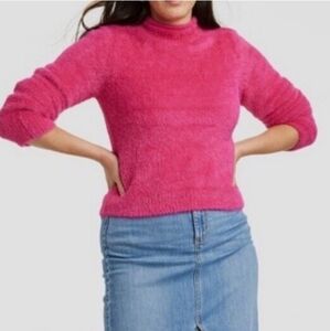 UNIVERSAL THREAD Soft Fuzzy Mock Turtleneck Pullover Sweater - Hot Pink 21" ptp